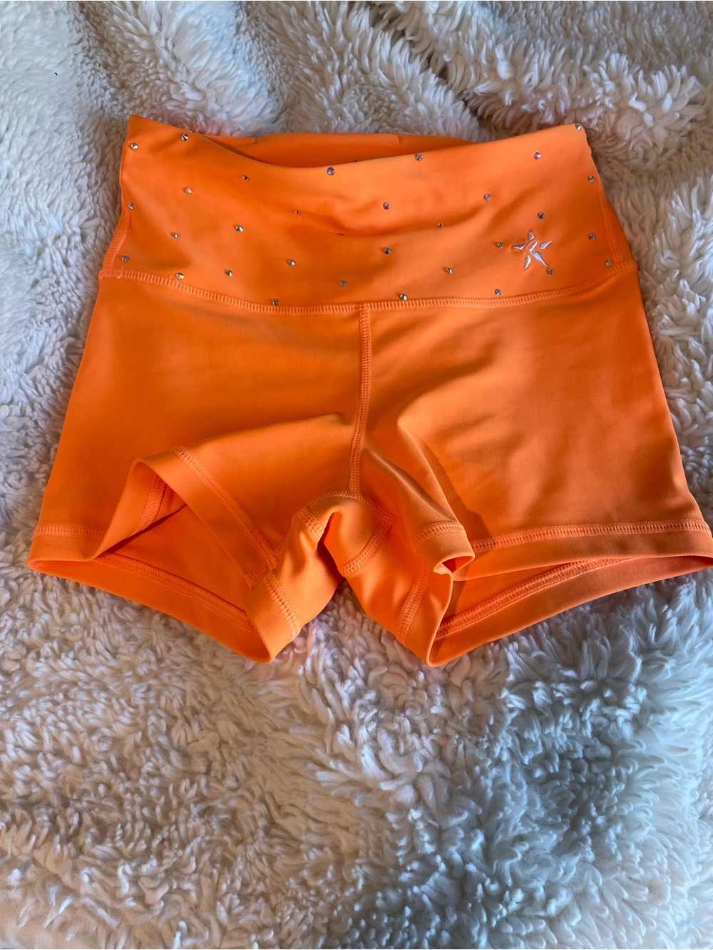 Rebel Athletics Mid-Rise Orange Athletic Shorts with Embellished Waistband